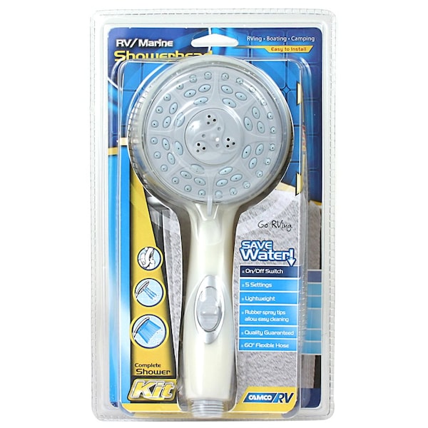 Camco SHOWER HEAD KIT-OFF WHITE W/OO INCLUDES HOSE, HEAD, MOUNT&HRDW 43715 - main